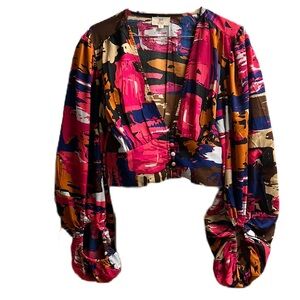 Girl Soul, Colorful, Casual, Long Sleeves, Crop Top, Size Large